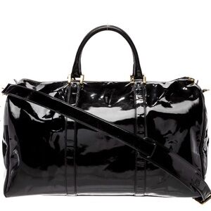 Vintage CHANEL CC Logo Patent Leather Duffel Travel Bag Black